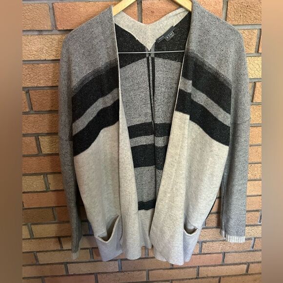 Vince Womens Long Sleeve Open Front Striped Wool Cashmere Cardigan Size Small - Picture 2 of 6